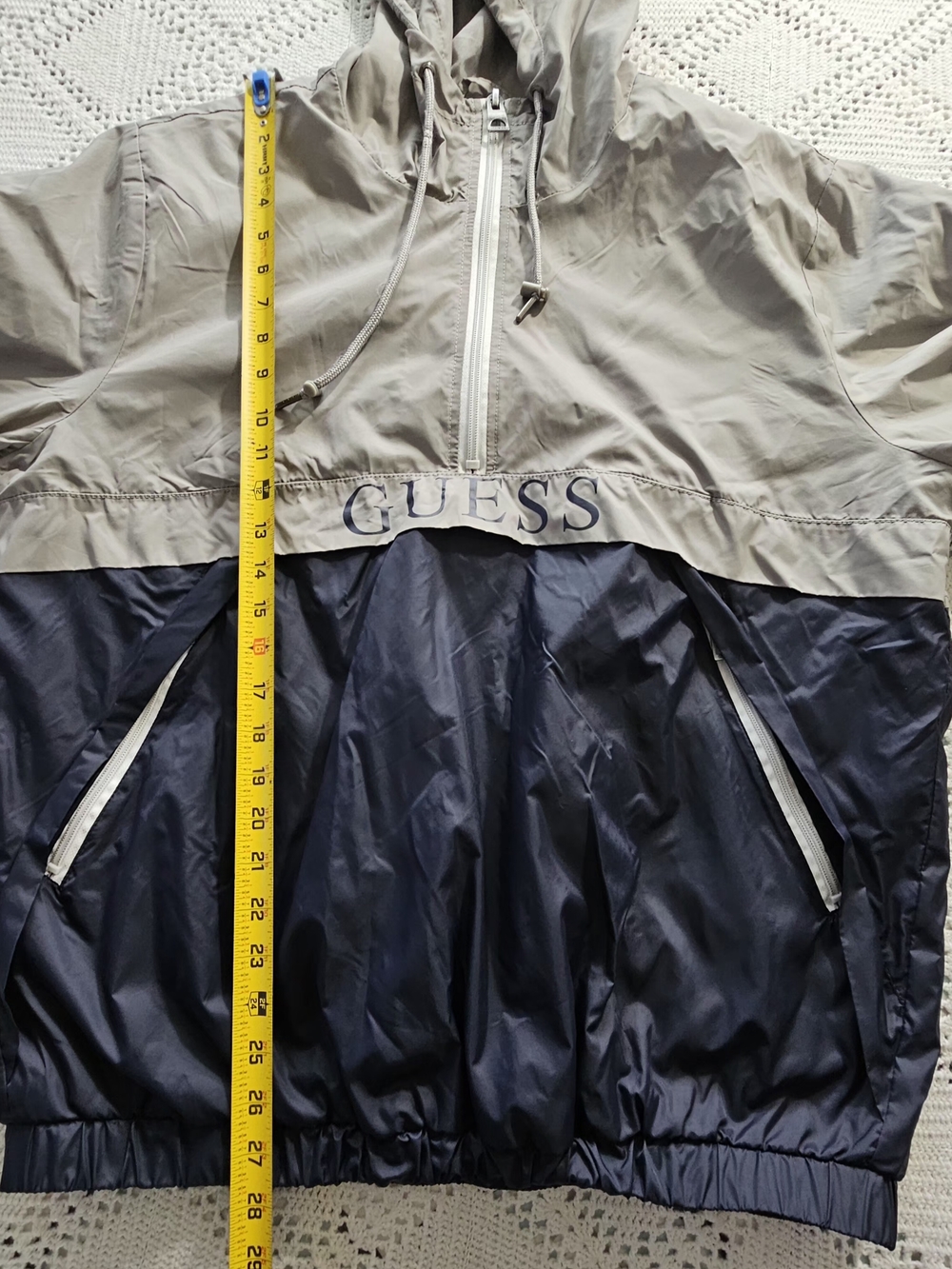 GUESS Color Block Windbreaker Jacket - Gray Navy Hoodie L - Picture 5 of 10